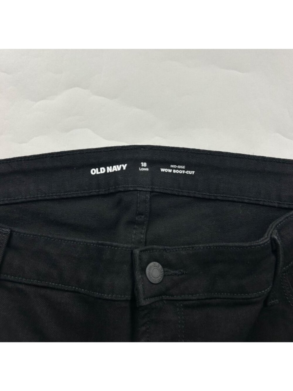 LONG Old Navy Black Stretch Denim Mid Rise Wow Boot Cut Jeans 18L New - Picture 3 of 6